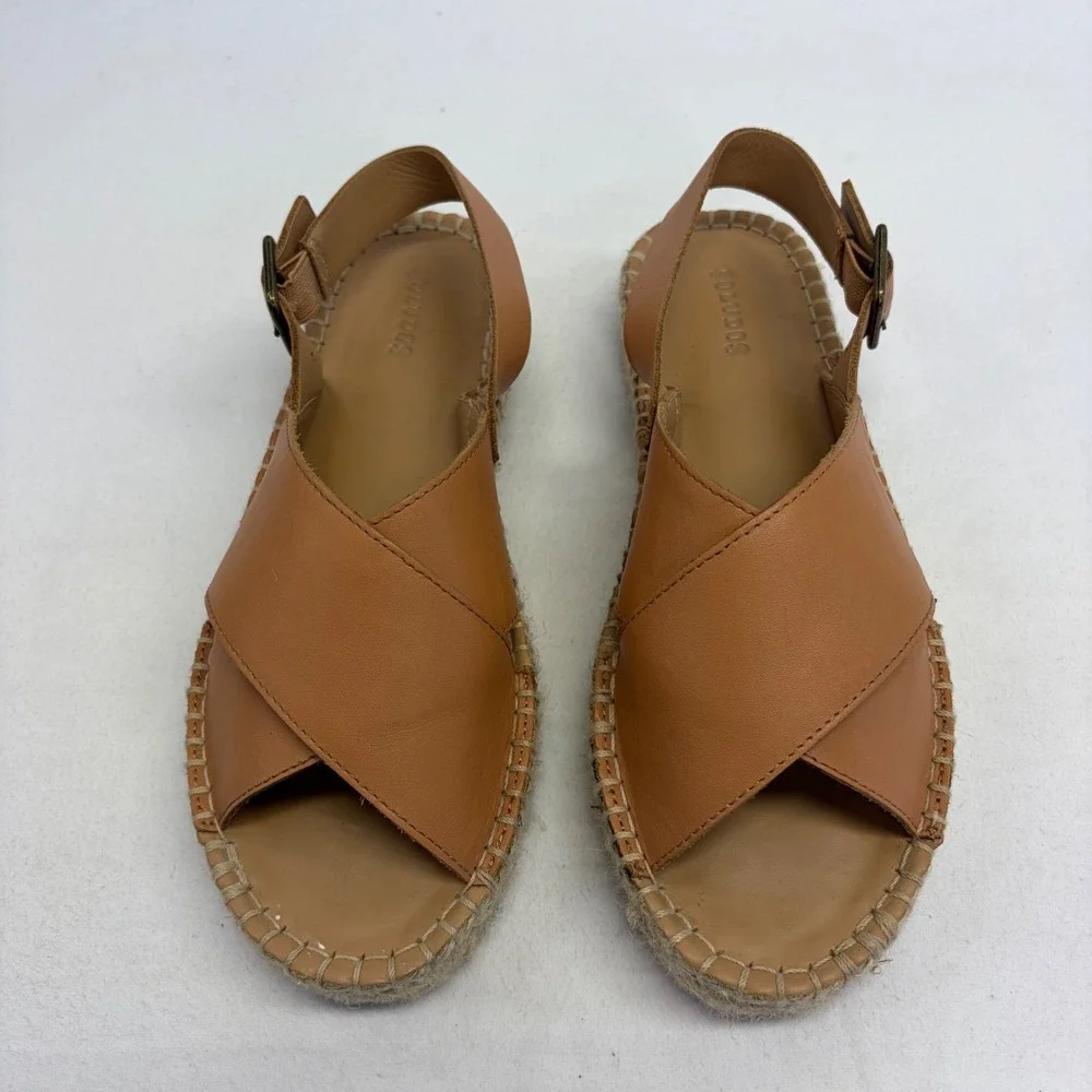 Soludos Leather Cross Strap Espadrille Sandals Women 7 Tan Buckle Boho Summer